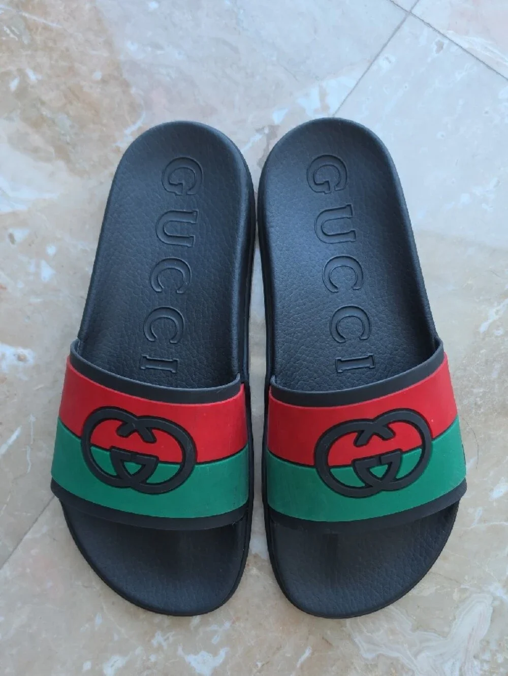 Gucci Slides with Green and Red Straps